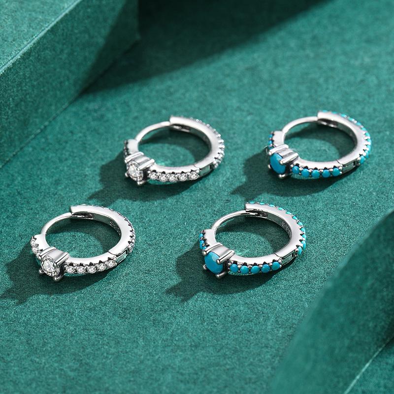MODIAN Vintage Turquoise Hoop Earrings 925 Sterling Silver Luxury Trendy Earring For Women Wedding Jewelry