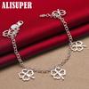 925 Sterling Silver Five Lucky Clover Flowers Pendant Bracelet Jewelry