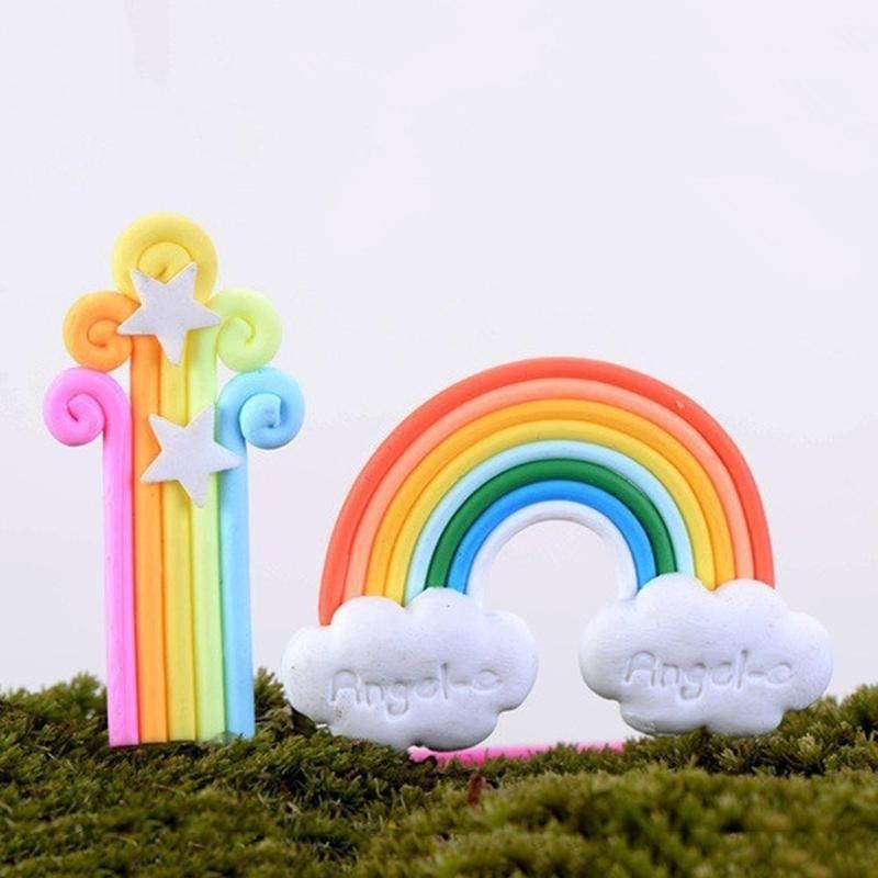 4pcs/set Star Rainbow Cloud Mini Colorful Fairy Garden Terrarium Figurine Decor Set