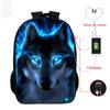 Women's and Men's Backpack Wolf Printed Backpack Boys Girls School Bag Teenager Usb Cable School Backpacks College Student Schoolbag