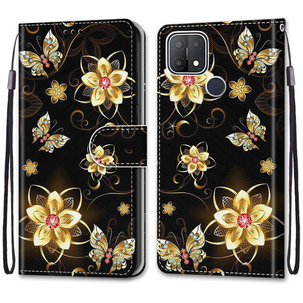 Fashion 3D Painted Pattern Phone Cover Lanyard Flip Leather Case For iPhone Huawei Honor OPPO Realme OnePlus