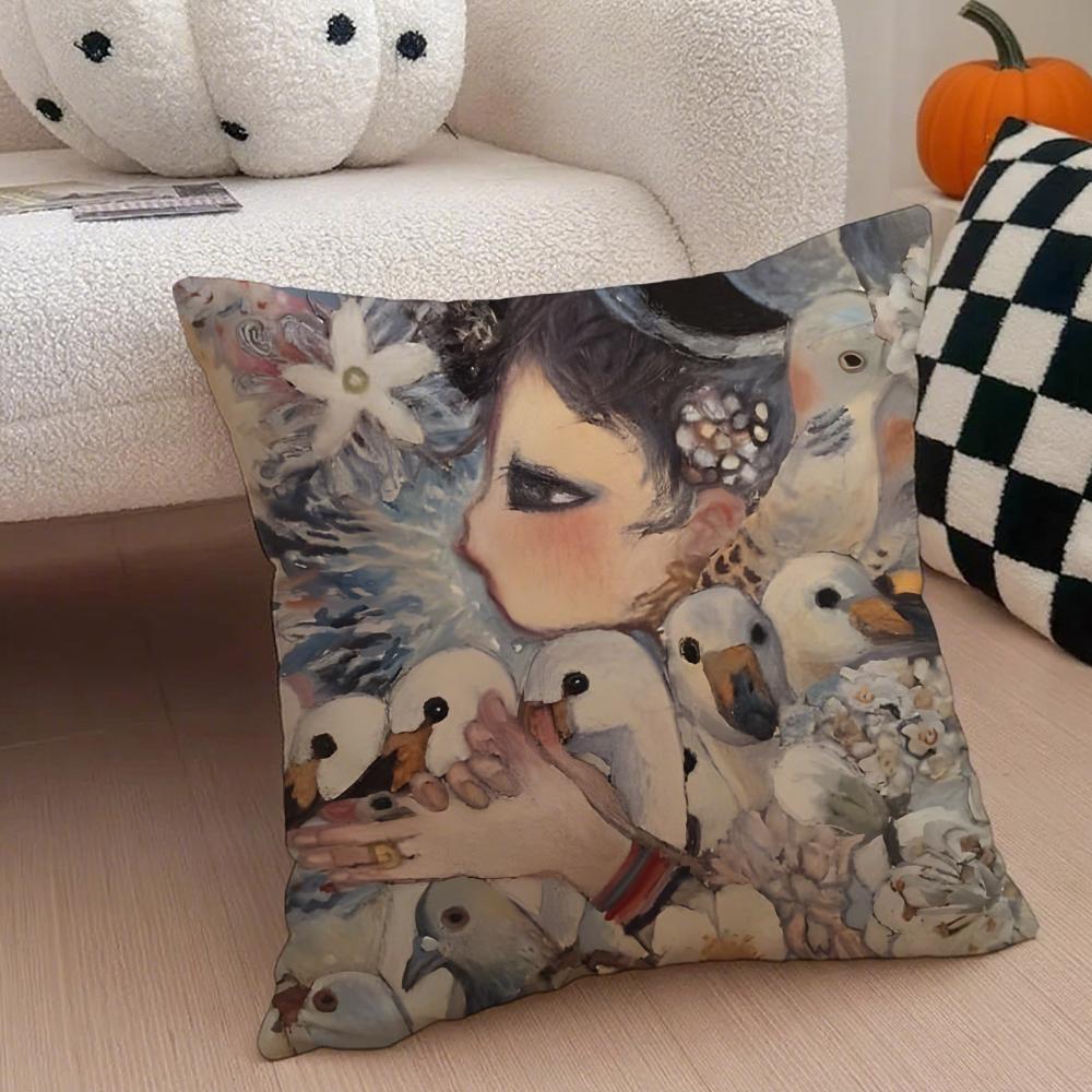 Aya Takano art avantgarde Cushion Cover Throw Pillow Cover Hidden Button Durable Polyester Chair Cushion