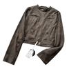 Women's Retro Distressed Brown Suede Slim Collar Short Leather Jacket