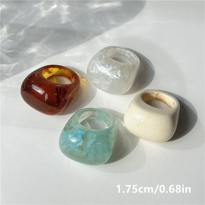 4pcs/set Vintage Irregular Geometric Resin Ring Set for Women New Boho Geometric Finger Rings Minimalis Jewelry