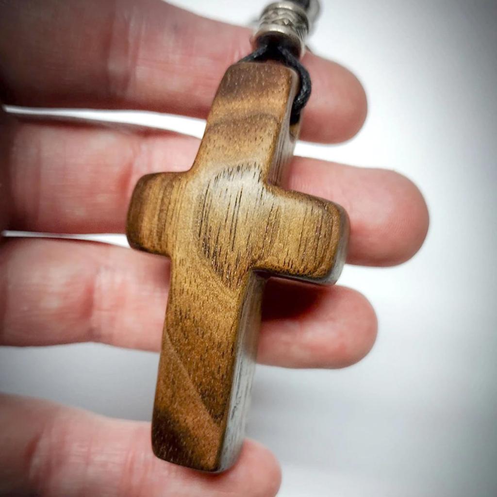 Intertwined Hearts - Keychain Cross, Handheld Wooden Cross, Pocket Olive Wood Cross, Christmas Gift Wooden Cross