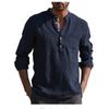 Men's Long Sleeve V-Neck Casual Beach Shirt Solid Color Simple High Stretch Pullover Top
