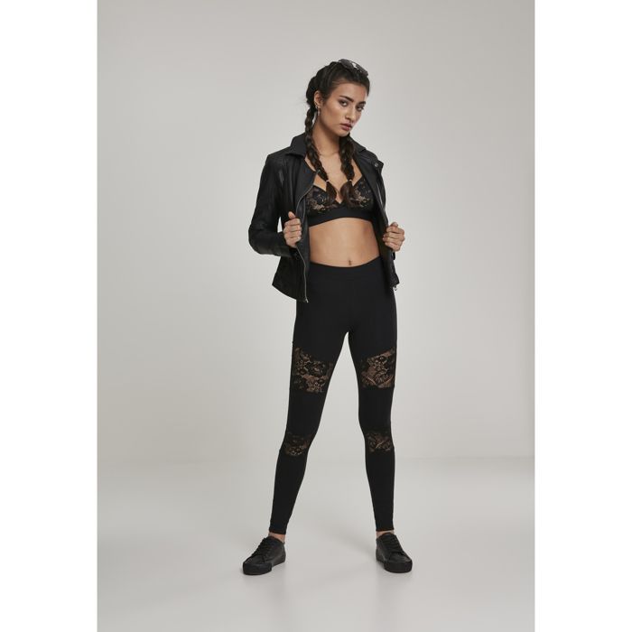 Legging femme - Urban Classic - Laces Inset - Noir - Empiècements en dentelle - Confort optimal