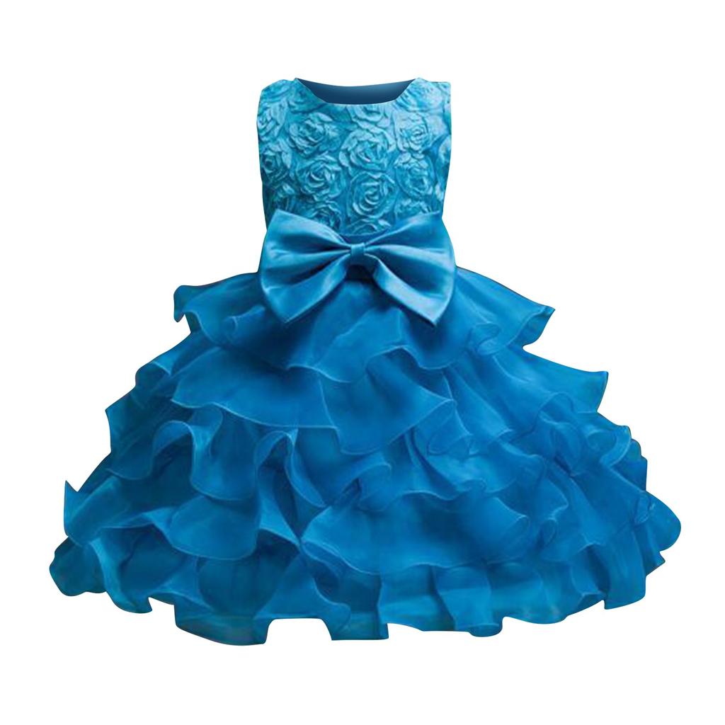 Детское платье Платье принцессы с бантом Однотонное платье для торта с блестками