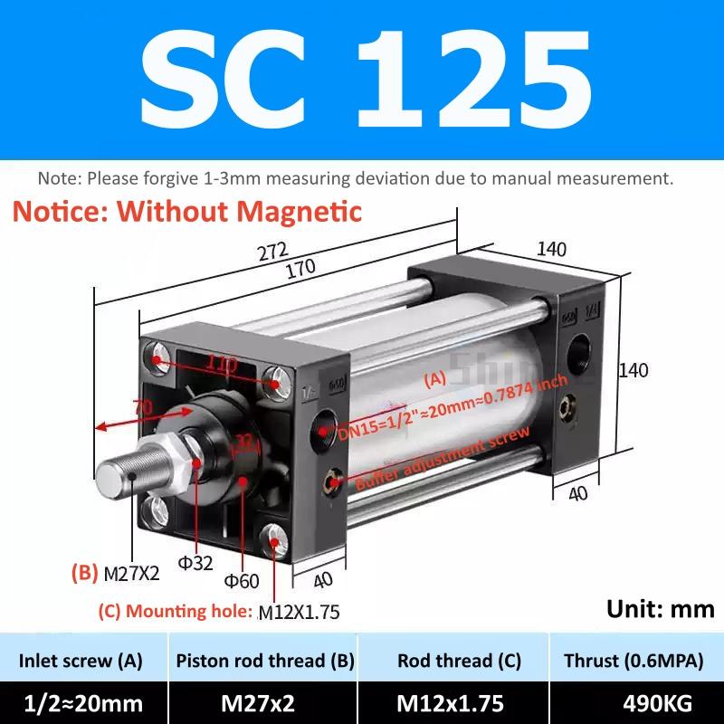 SC Standard Air Cylinder SC32/40/50/63mm Bore Small With Magnetic Pneumatic Cylinder Piston 25/50/75/100/150/200/250mm Stroke