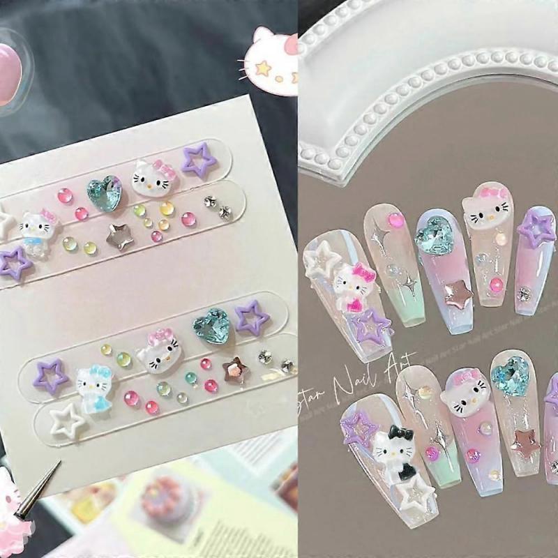 50pcs Nail Rhinestones 3D Kitty Cat Nail Art Charms, 3D Cartoon Kawaii Sanrio Nail Decorations for
