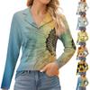 Women's Fashion Leisure Long Sleeve V Neck  Flower Printing  Top