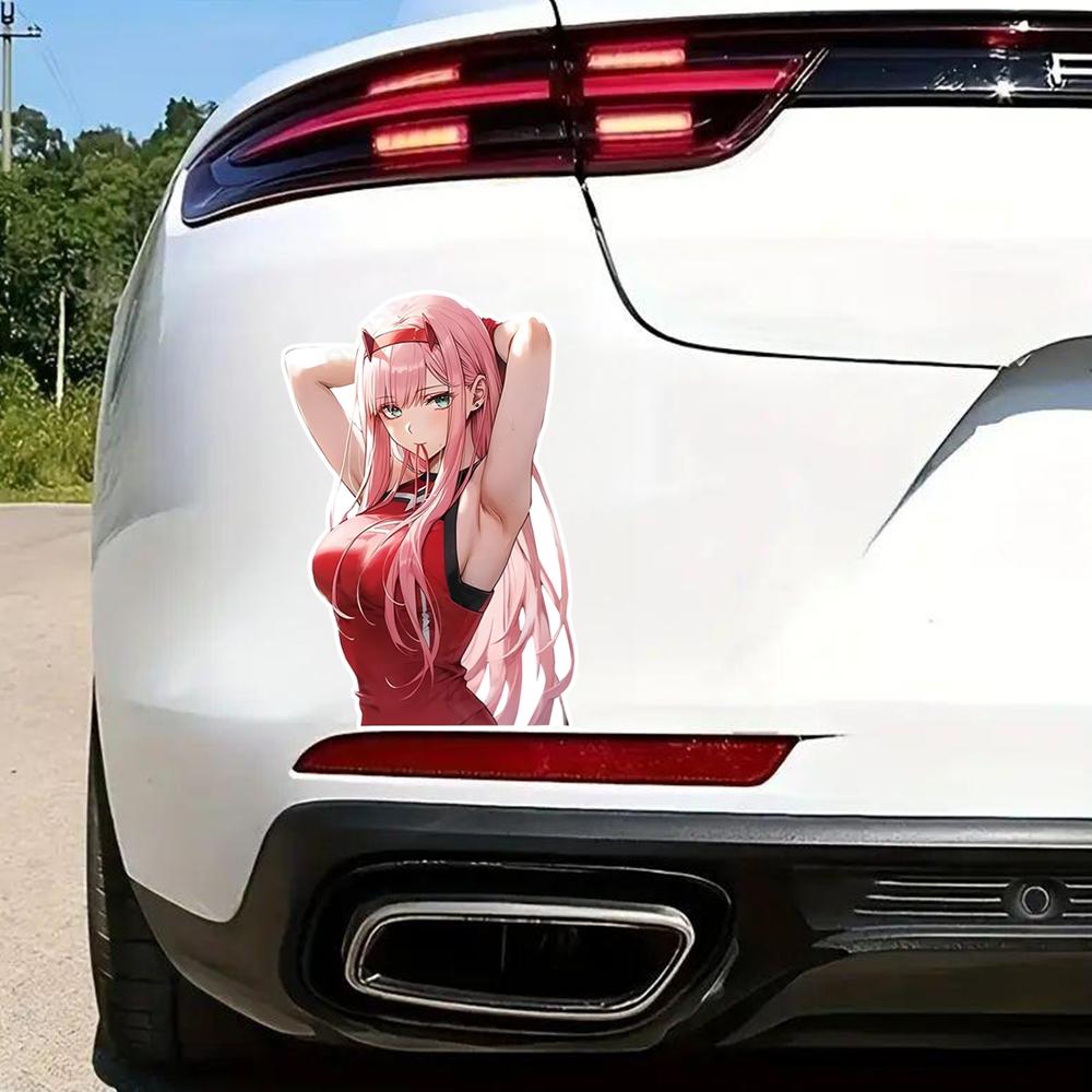 Beautiful Pink Hair Anime Woman Car Bumper Window Stickers For Truck, Van, Laptops, Toolbox, Waterproof and Durable JM29
