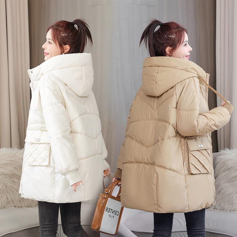 Loose Down Cotton-padded Clothes Women's Winter Coats Medium and Long Thick Cotton-padded Jackets New Hooded Cotton-padded Clothes Bread Clothes Thick