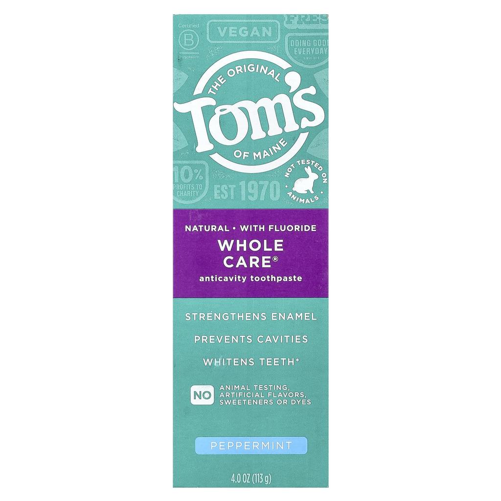 Tom's of Maine Whole Care®, натуральная зубная паста против кариеса с фторидом, перечная мята, 4 унции (113 г)