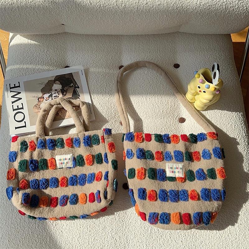 Плюшевая сумка-ведро, женская сумка, сумка через плечо, портативная сумка через плечо, сумка для хранения покупок