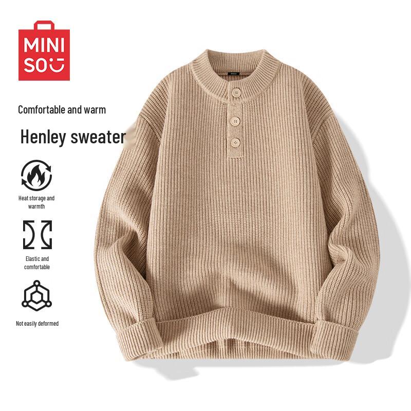 MINISO Мужской вязаный свитер хенли в стиле ретро