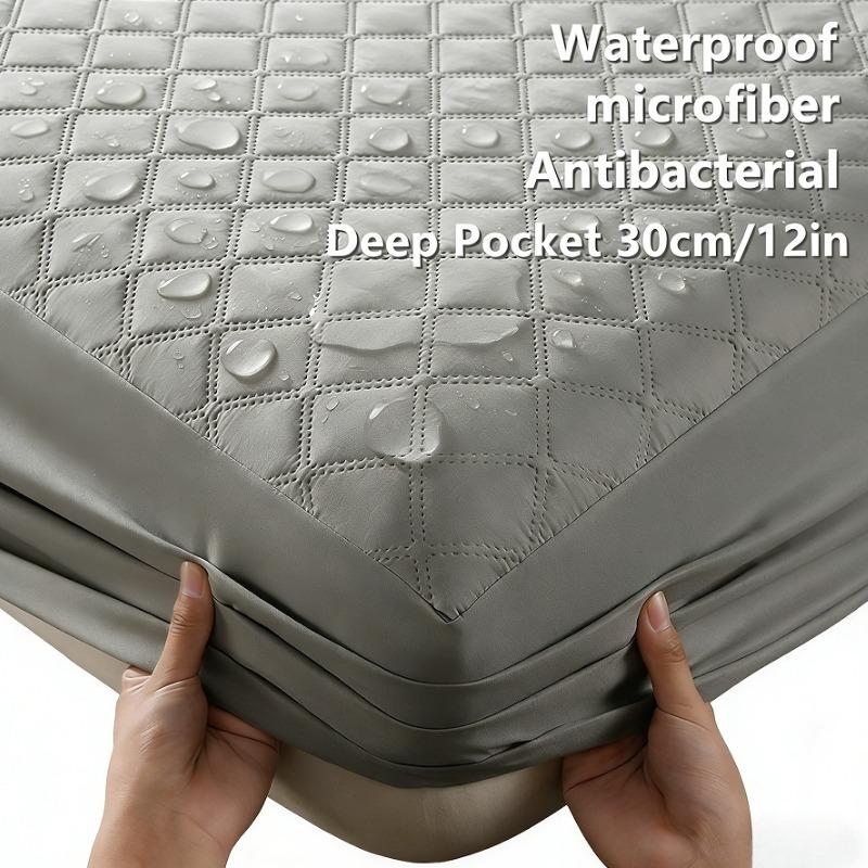 Quilted Waterproof Antibacterial Mattress Protector Breathable Ultra Soft Ultra-fine Fiber Noise Free Deep Pocket Fitted Sheet
