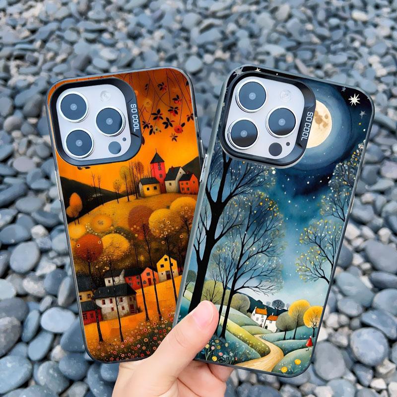 Forest Night starry Sky Tree Moon Phone Case For iphone 13 Mini 12 11 Pro Max 16 15 14 Pro Max Plus Shockproof Laser Back Covers