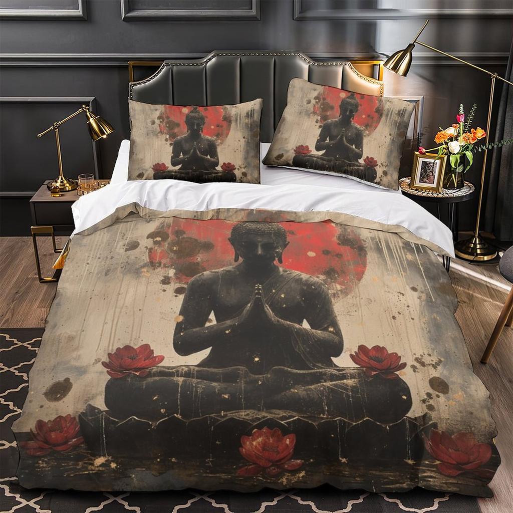 3D Colorful Buddha Statue Bedding Set, Buddha Believer Room, Women's Down Duvet Cover, Pillow Cover, 2/3pcs, Fashion Quick Drying Cover