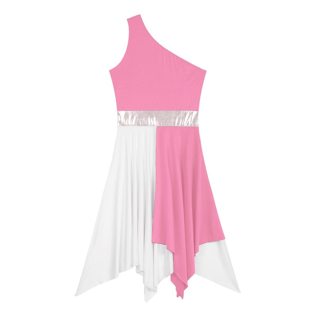 Женское танцевальное платье на одно плечо с цветными блоками, лоскутное платье без рукавов с асимметричным подолом, танцевальная одежда