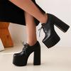 Sexy Platform Women's High Heels Gothic Shoes Lace-up Ankle Short Boots Black Snake Block Heeled Party Dance Shoes Large Size