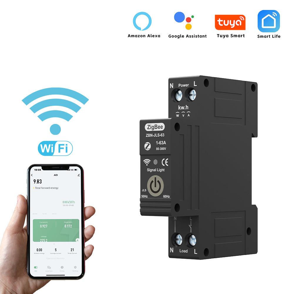 Умный автоматический выключатель TUYA ZigBee с защитой от утечки и счетчиком электроэнергии с предоплатой (1P63A)