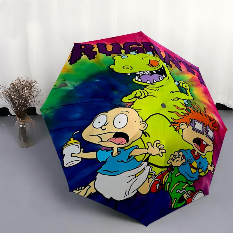 1 шт. Зонт-автомат с рисунком Rugrats Томми, Чаки и Рептар, Красивый внешний вид, 3 сложения, 8 ребер жесткости, Прочный и подходит для