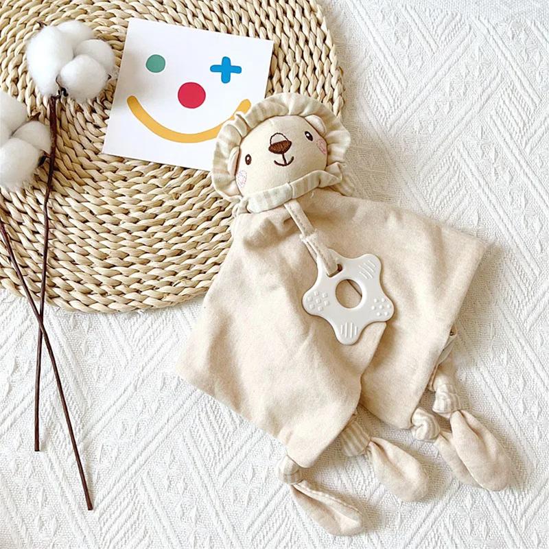 Baby Cartoon Early Education Organic Cotton Soft Animal Ringing Toothed Gum Water Towel Soothing Doll