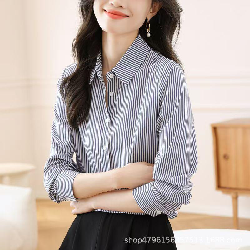 Korean Style Striped Long Sleeve Cotton Shirt - Versatile, Casual, Spring/Autumn