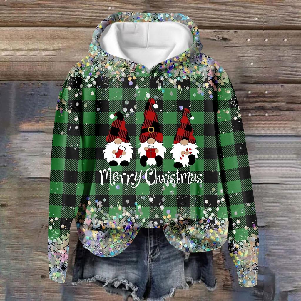 Женская повседневная мода рождественский принт длинный рукав O-образный вырез пуловер толстовки