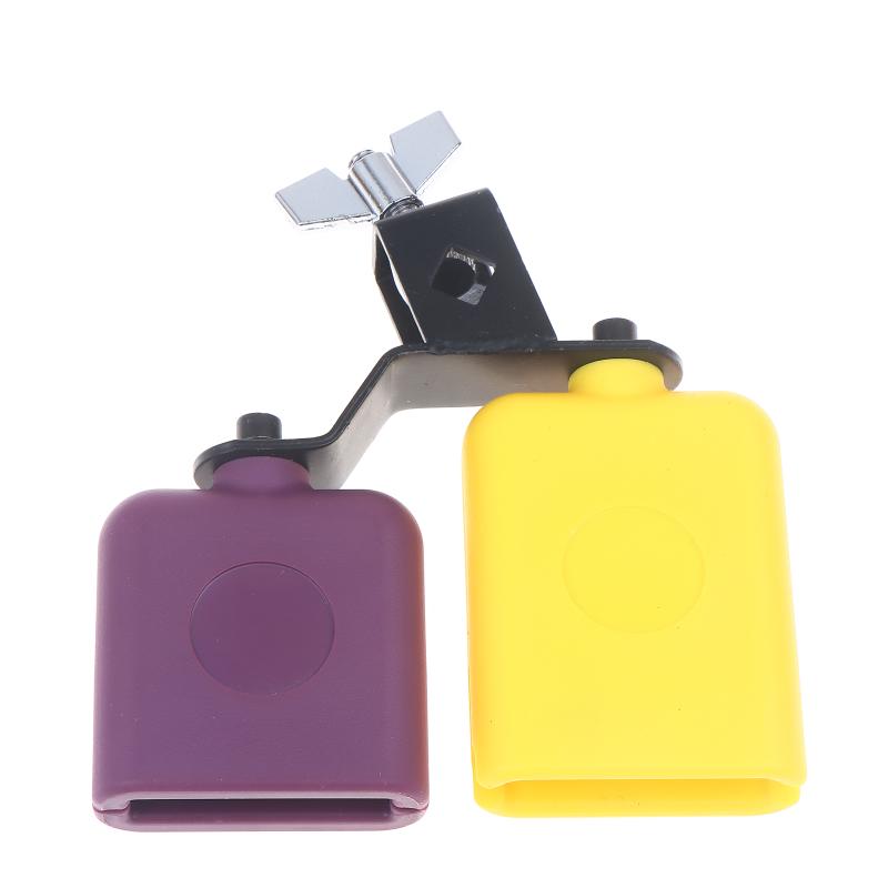 Двойной колокольчик Самбаго Латинская музыка Желтый Фиолетовый Cowbell Высокий Низкий Звук Колотушка Барабан Ударный инструмент Часть Аксессуары