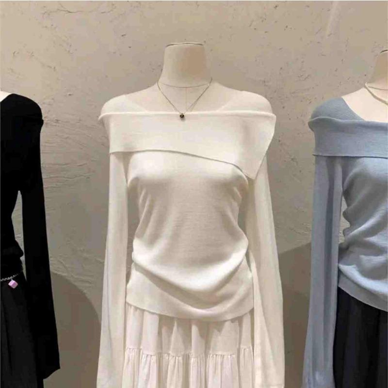 Элегантный однотонный длинный рукав вязаный свитер новая модная нижняя рубашка для женщин ранняя осень внутренний пуловер повседневная базовая одежда 2583