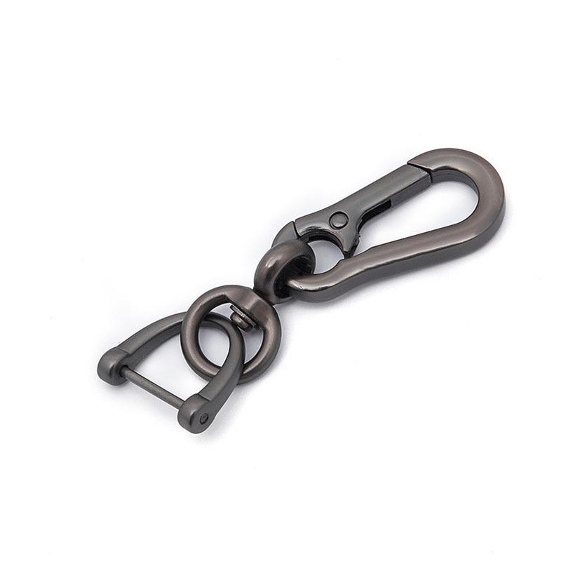 Men’s Leather Cord Keychain with Metal Anti-Lost Phone Tag and Stainless Steel Car Pendant.