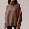 Women's Solid Color High Neck Pullover, Solid Color Loose Knit Sweater