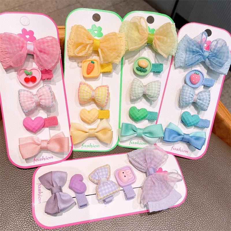 5 шт./компл., милая корейская заколка для волос для маленьких девочек, бант, плюшевый шарик, милая заколка для волос для маленьких девочек, тканевые аксессуары для волос с боковой челкой