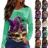 Women's Fashion Casual Slit Hem Round Neck Long Sleeve Loose Printed T-Shirt Top