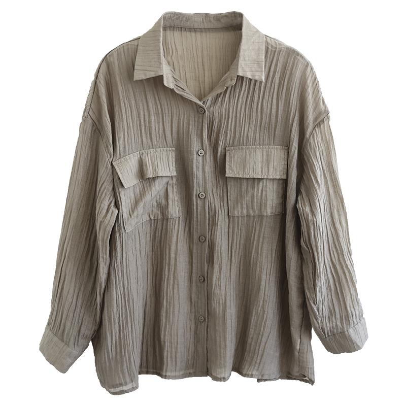 Dimanaf 2025 Новая летняя весенняя рубашка женская однотонная прозрачная блузка с длинным рукавом базовые модные топы футболки повседневные свободные футболки