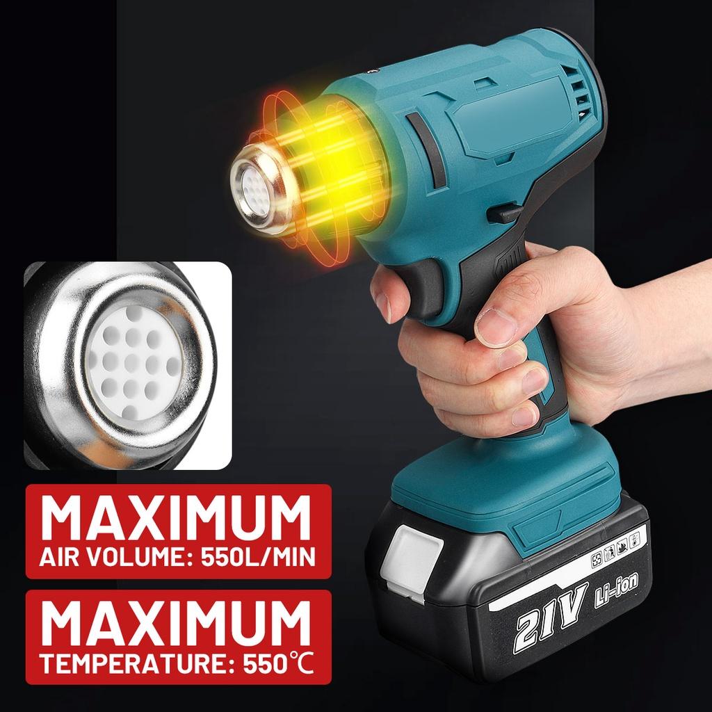 1000W 550L/min Cordless Power Tool Heat Guns Electric Hot Air Guns Dryer for Soldering Shrink Wrapping Tools For 18V Battery