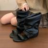 First encounter season retro open-toed piled boots women's summer short tube word with open-toe cool boots Spice girl