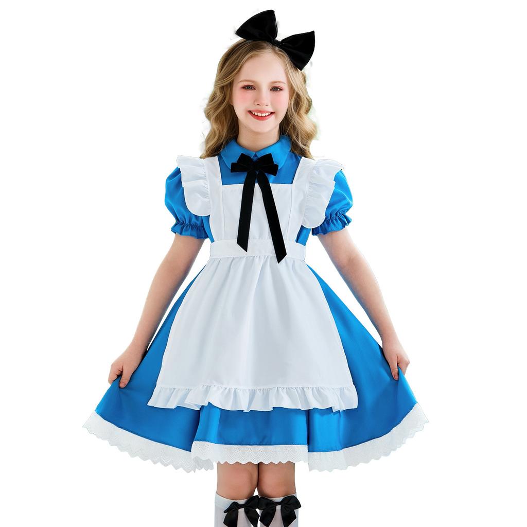 Halloween children's costume Alice cos maid costume girl performance costume pastoral prairie farm style dress