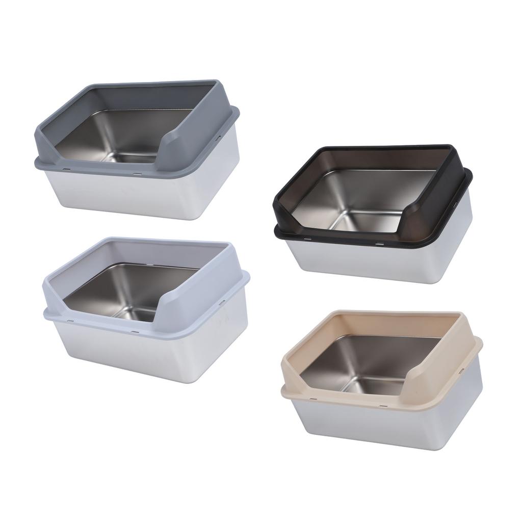 Туалет для кошек из нержавеющей стали с верхним входом, защитой от брызг, большим высоким бортиком и совком