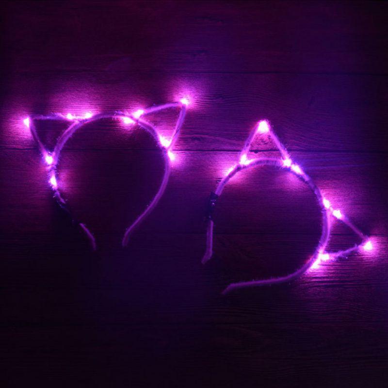 1шт. Повязка на голову, светящиеся кошачьи ушки, головной убор, цветная вспышка, повязка на голову