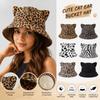 Cow/ Leopard Print Bucket Hat Cat's Ears Basin Hats New Panama Fishing Cap  Unisex