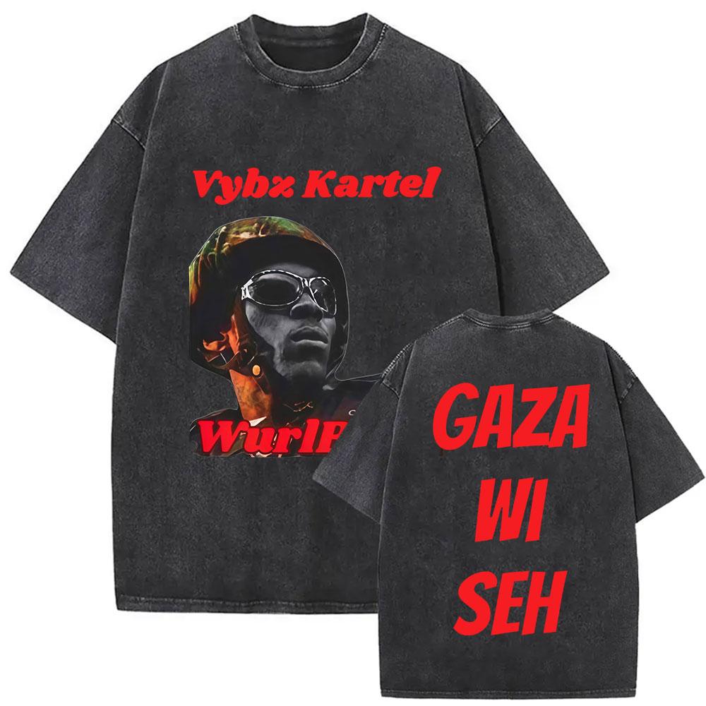 Vintage Washed Vybz Kartel World Tour 2025 Merch T Shirt Mens Gothic Hip Hop Oversized Tshirts 100 Cotton Tshirt Streetwear