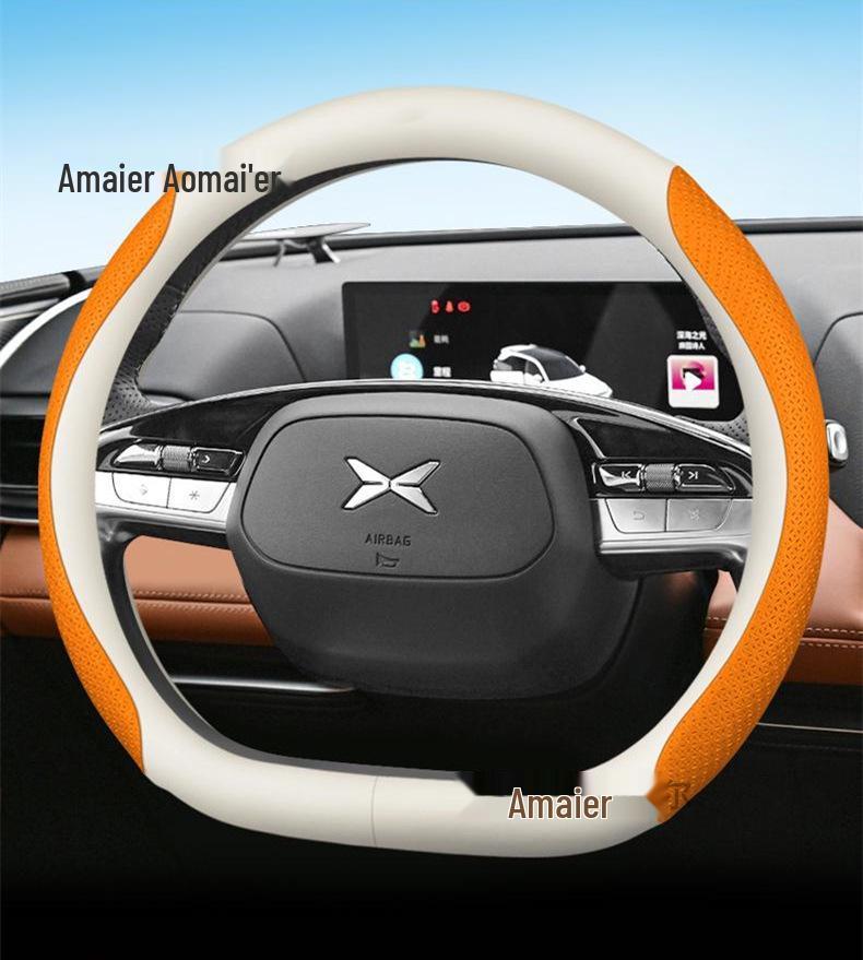 XPeng Car Steering Wheel Cover: Genuine Leather, Universal Fit for G3, G9, P5, P7 - Ultra-Thin, Anti-Slip, Four Seasons Use