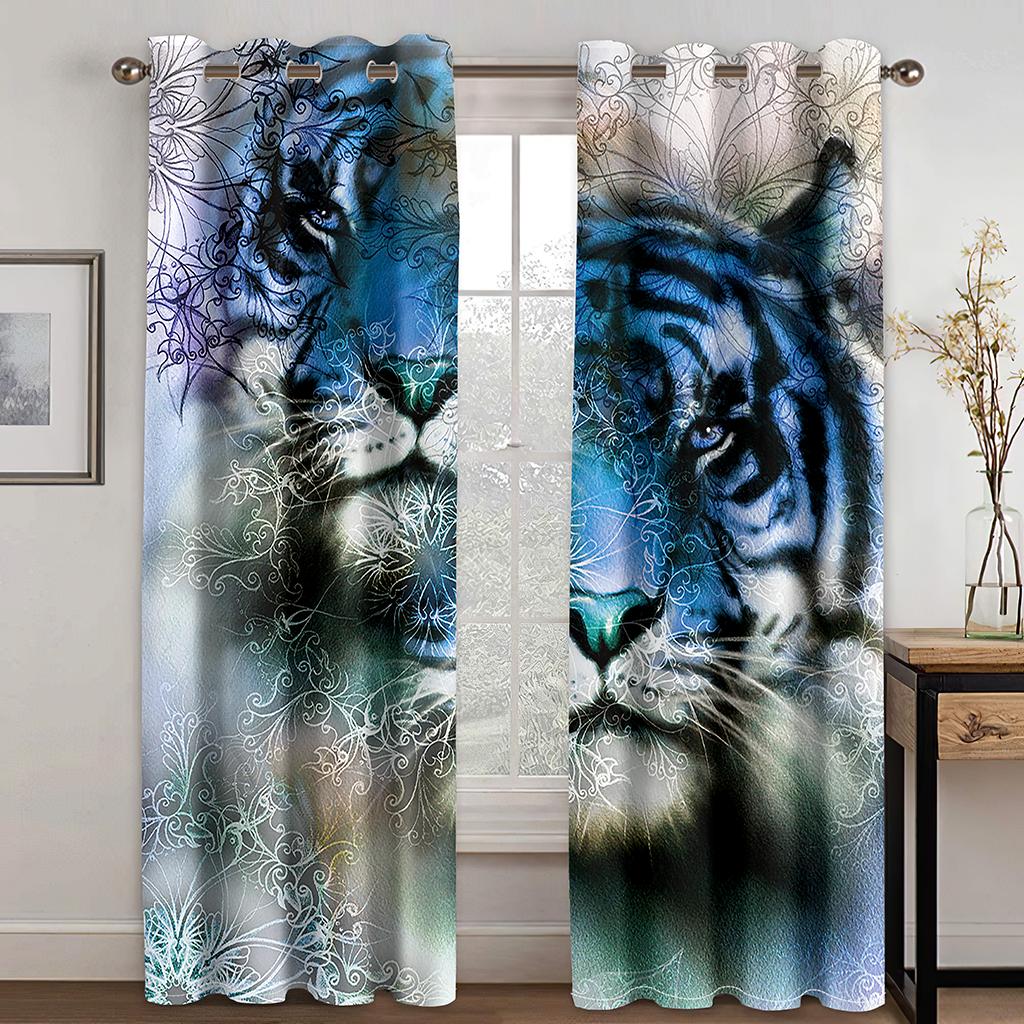 King of The Forest Tiger Animal Series Luxury Sunshade Curtains 2 Pieces of Living Room Bedroom Home Decoration Hook Piercing