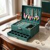 LG7240 Luxurious Travel Jewelry Box Mirrored Watch Organizer Necklace Ring Earring Storage Lockable Modern Gift Case Green