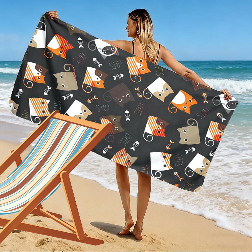 Cartoon Cats Pattern Beach Towel Beach towel quick-drying for travel outdoor sports jogging beach and swimming