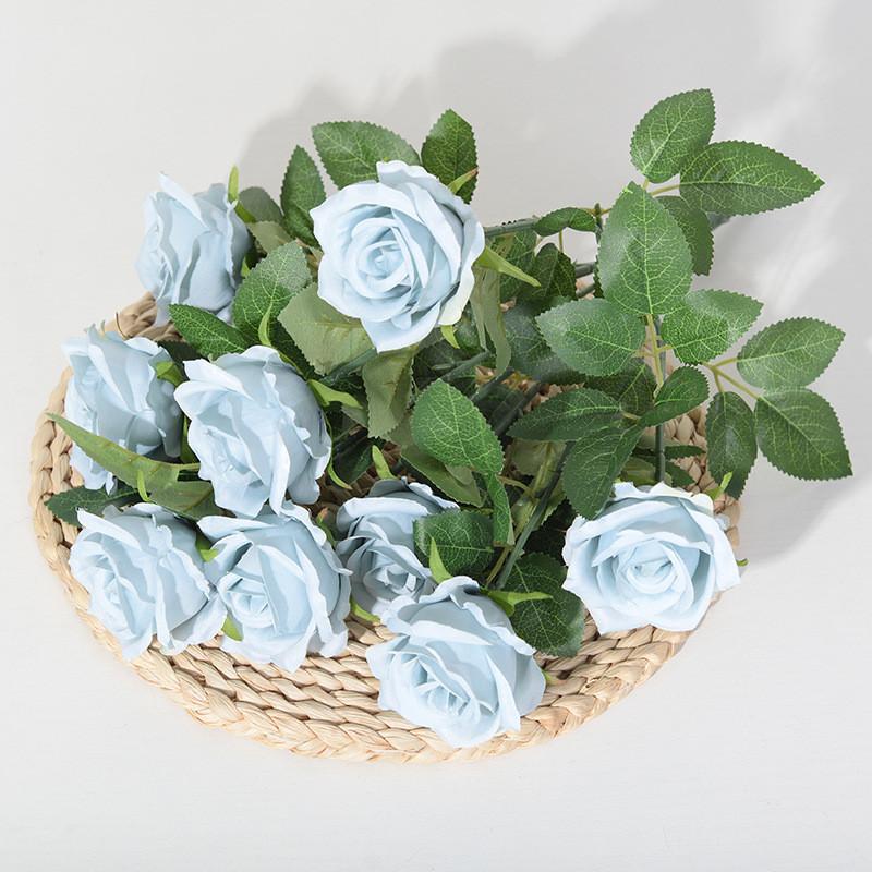 Artificial Ninehead Rose Bouquet Wedding Decor Silk Flowers For Home And Event Use