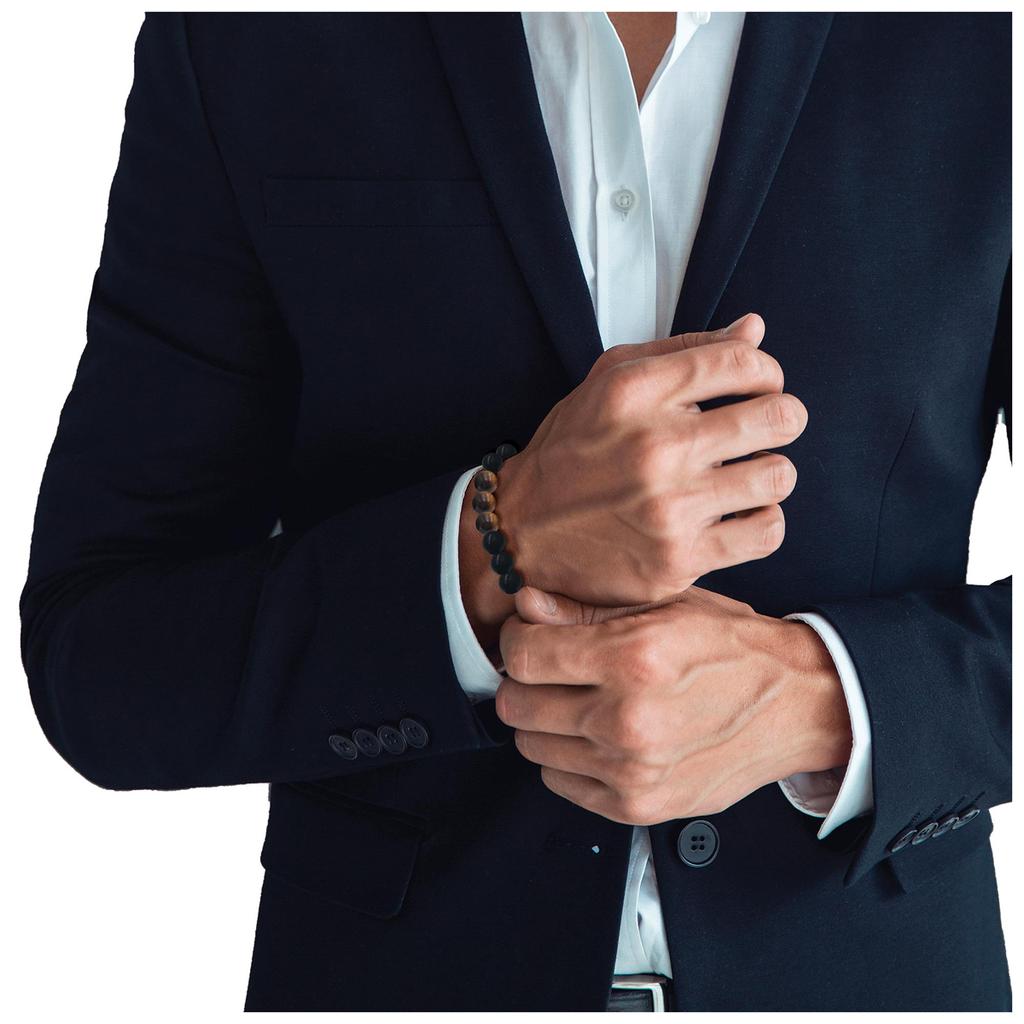 Les Trésors De Lily [R2143] - Designer Bracelet 'Mineralia' Tiger Eye - Onyx - 8 Mm